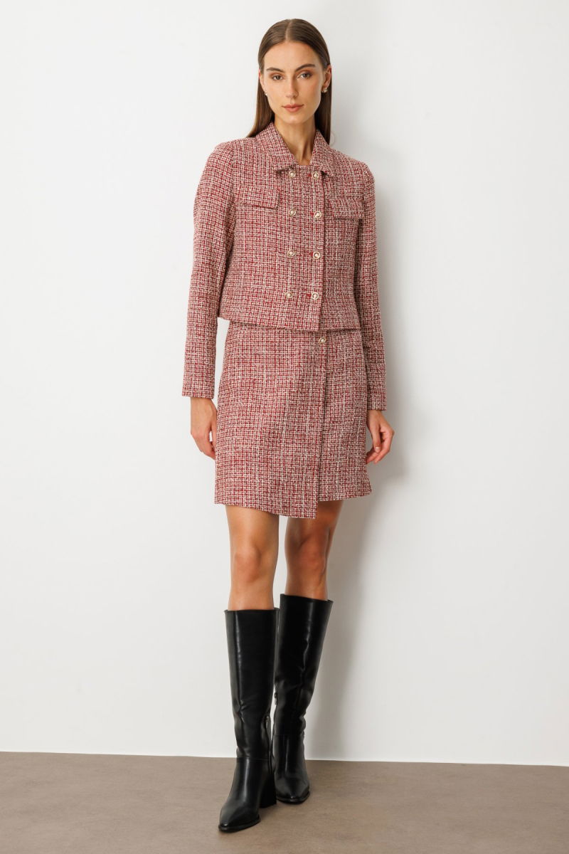 Ekol Kadın Süs Düğmeli Mini Tüvit Etek 5047 Kırmızı - Ekol