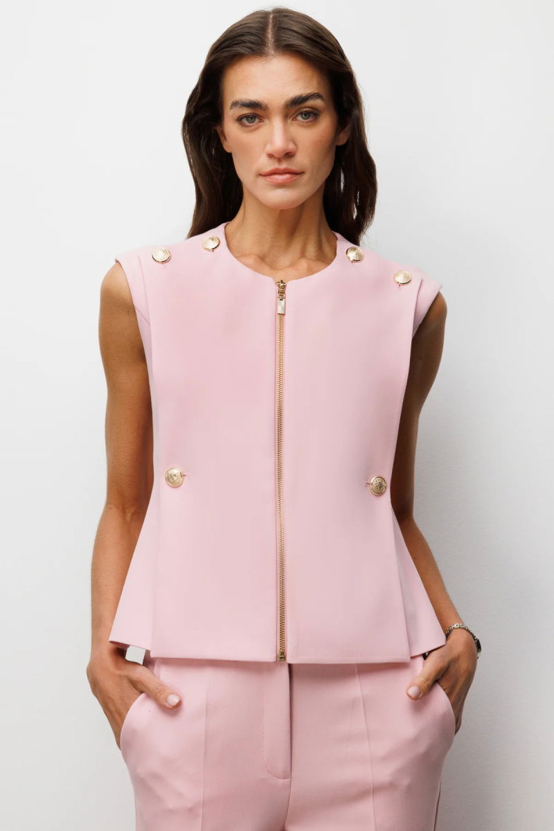 Ekol Kadın Süs Düğmeli Sıfır Yaka Yelek 1002 Pembe - 2