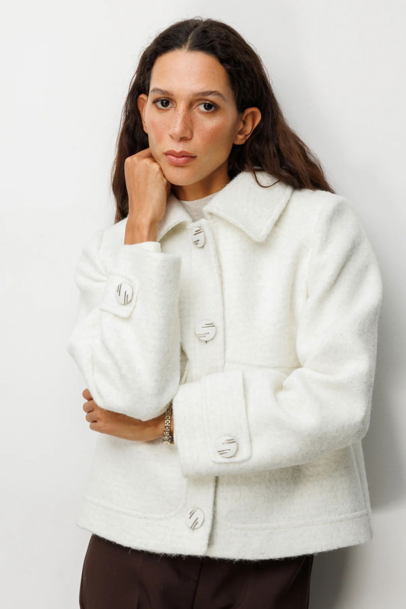 Ekol Kadın Süs Kapak Cepli Simli Mont 6089 Ekru - Ekol