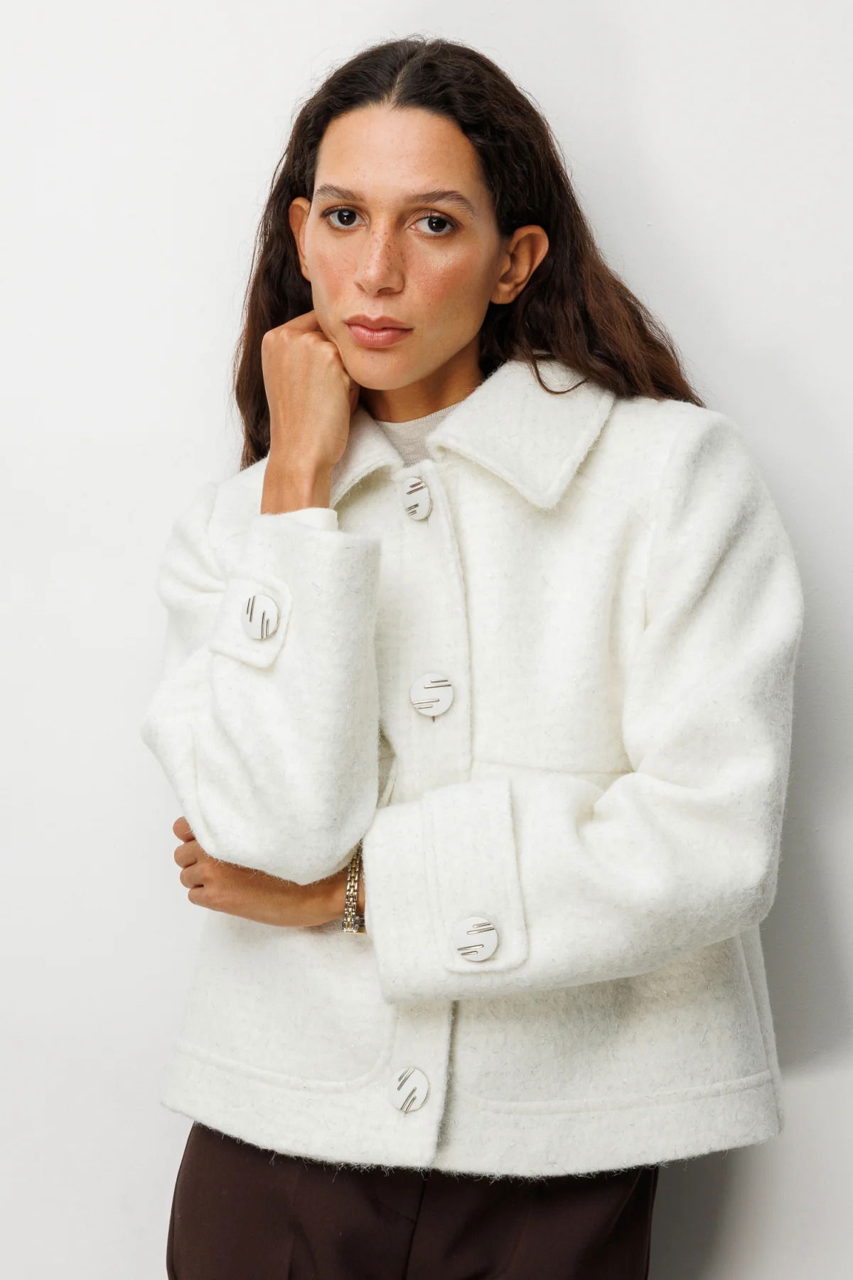 Ekol Kadın Süs Kapak Cepli Simli Mont 6089 Ekru - 1