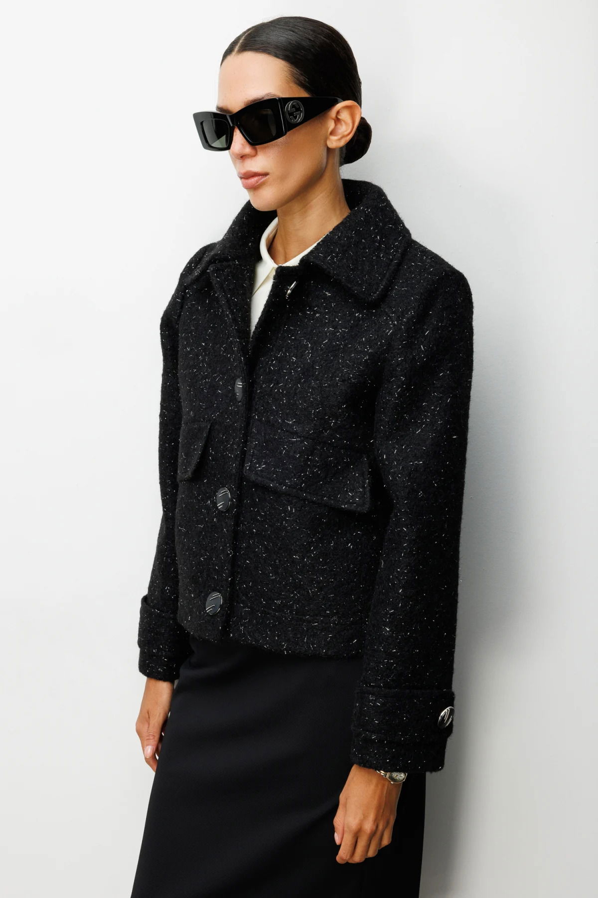 Ekol Kadın Süs Kapak Cepli Simli Mont 6089 Siyah - 2