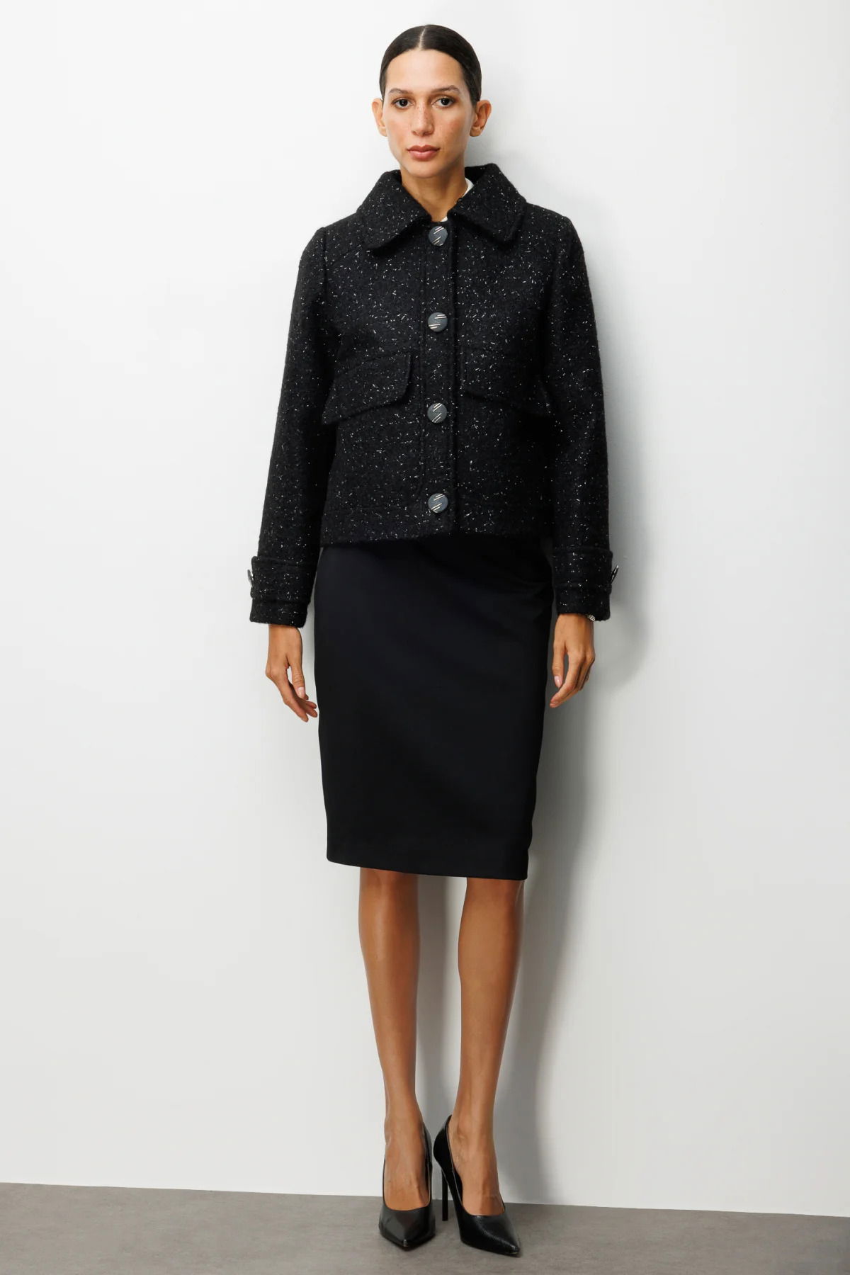 Ekol Kadın Süs Kapak Cepli Simli Mont 6089 Siyah - 3