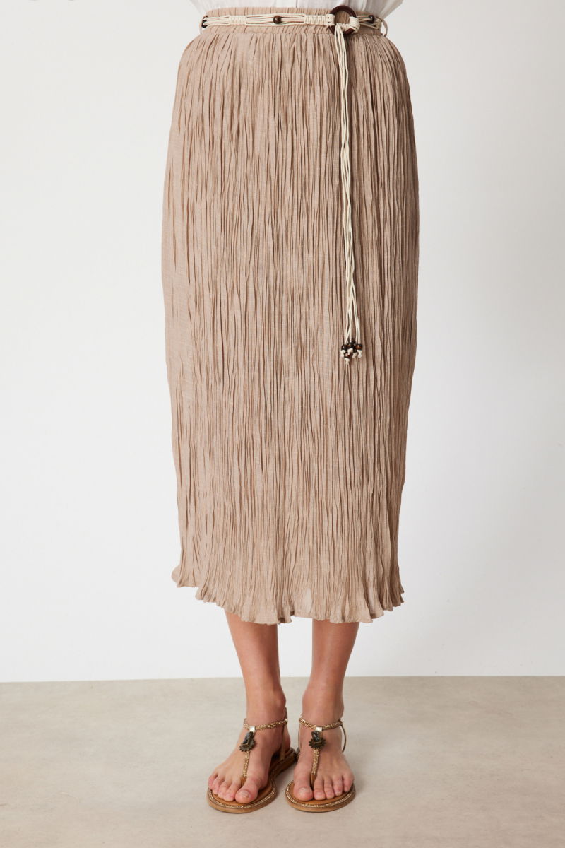 Ekol Kadın Süs Kemerli Pamuklu Maxi Etek 3908 Kum - 3