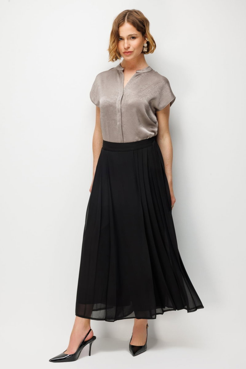 Ekol Kadın Süs Kuşaklı Piliseli Pantolon Etek 3004 Siyah - Ekol