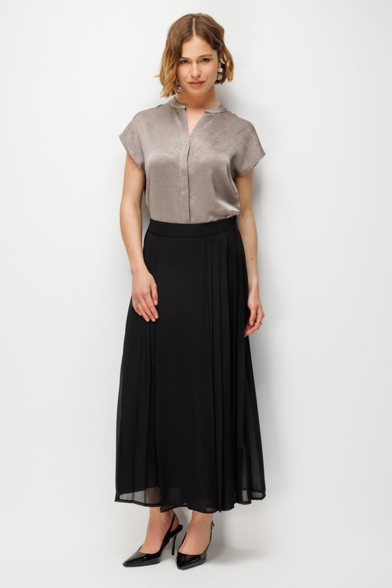 Ekol Kadın Süs Kuşaklı Piliseli Pantolon Etek 3004 Siyah - 2