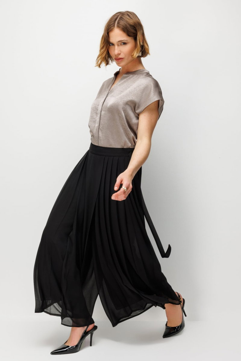 Ekol Kadın Süs Kuşaklı Piliseli Pantolon Etek 3004 Siyah - 3