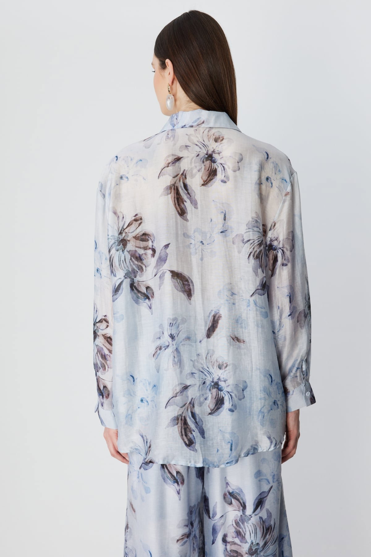 Ekol Kadın Taş İşlemeli Desenli Gömlek 2906 Blue - 5