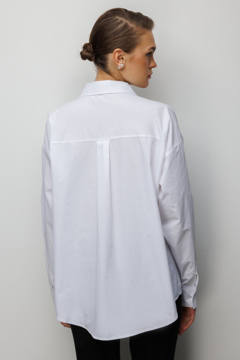 Ekol Kadın Taş İşlemeli Desenli Pamuk Gömlek 2820 Beyaz - 4