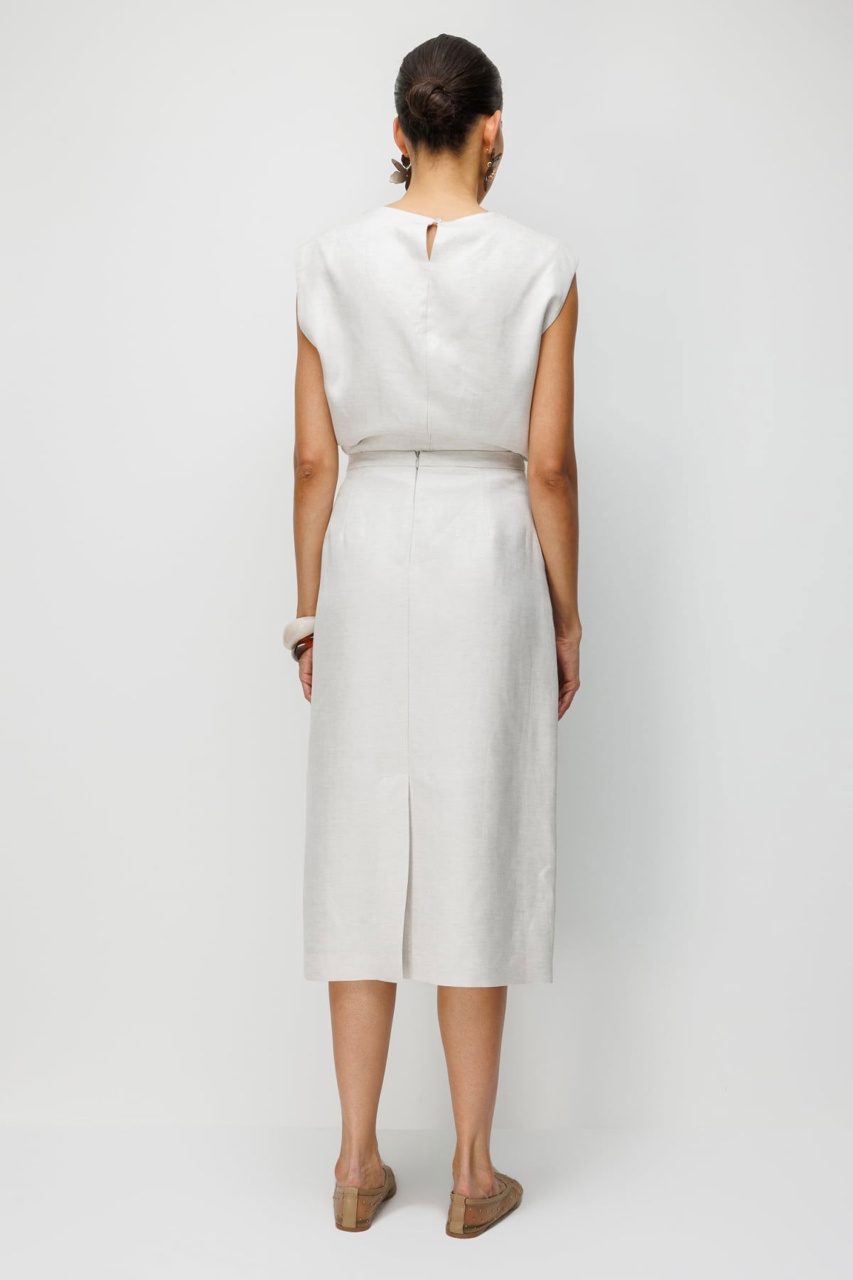 Ekol Kadın Taş İşlemeli Yırtmaçlı Midi Etek 2424 Naturel - 4