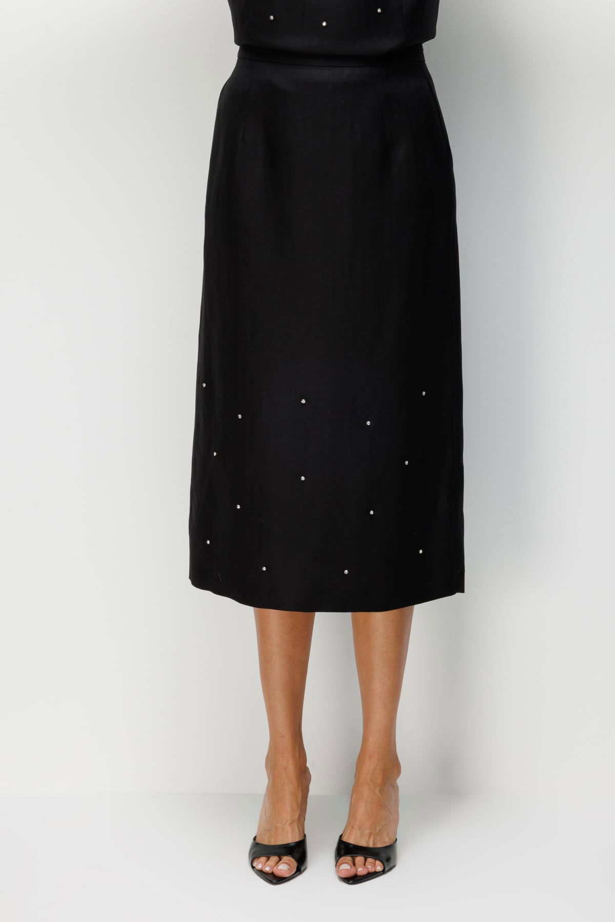 Ekol Kadın Taş İşlemeli Yırtmaçlı Midi Etek 2424 Siyah - 3