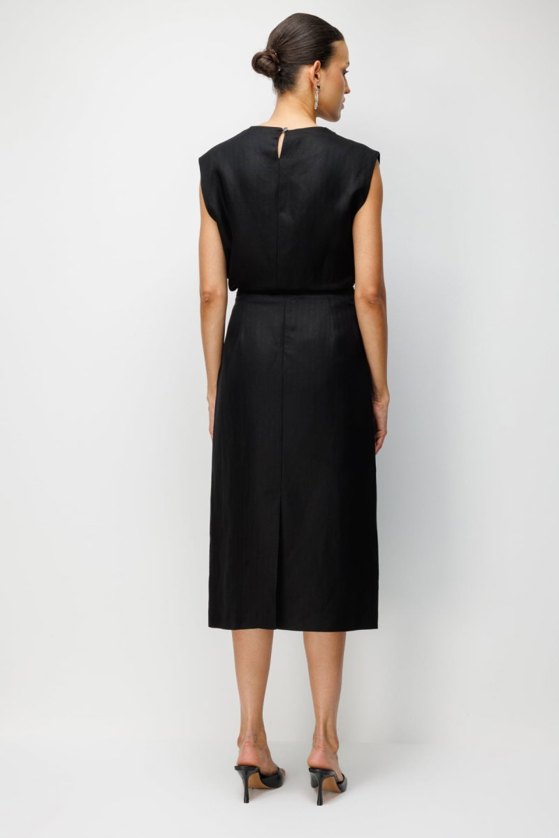 Ekol Kadın Taş İşlemeli Yırtmaçlı Midi Etek 2424 Siyah - 4