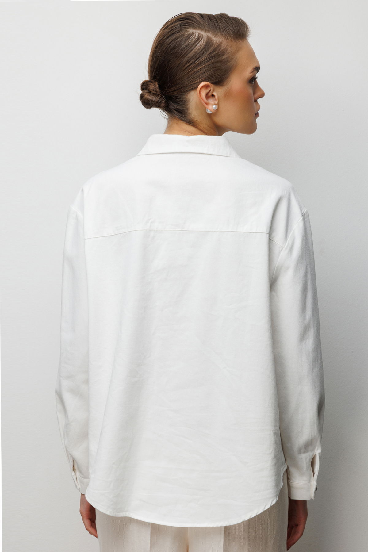 Ekol Kadın Taşlı Desen İşlemeli Pamuklu Gömlek 2914 Ekru - 4