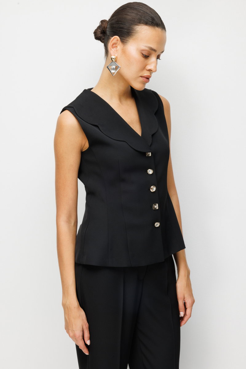 Ekol Kadın Taşlı Metal Düğmeli Dikiş Detaylı Yelek 1134 Siyah - 2