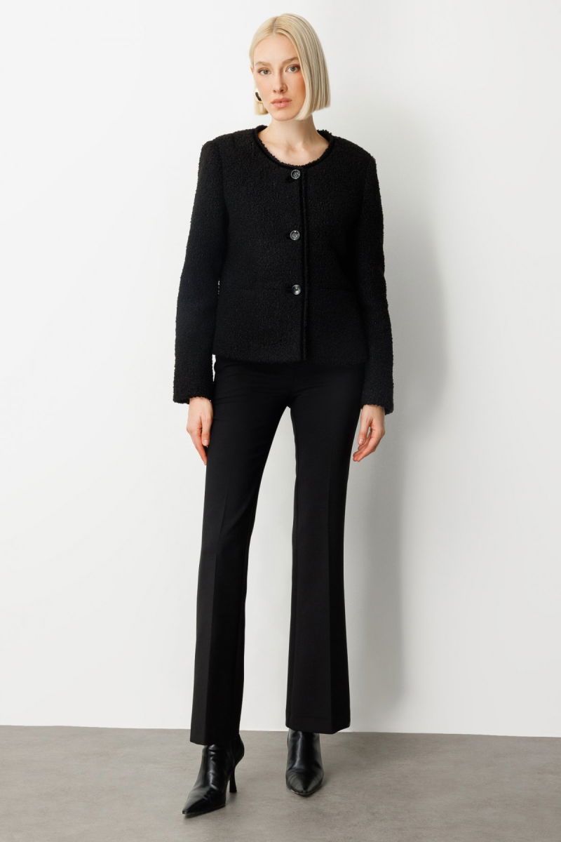 Ekol Kadın Teddy Kumaş Düğmeli Ceket 5101 Siyah - 3