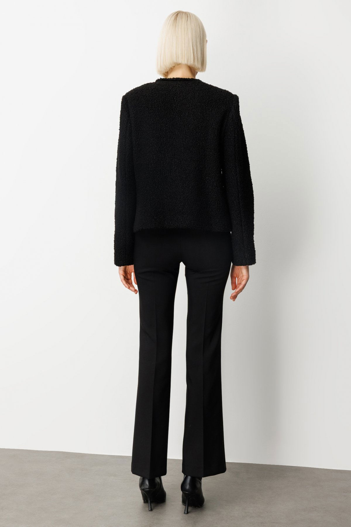 Ekol Kadın Teddy Kumaş Düğmeli Ceket 5101 Siyah - 4