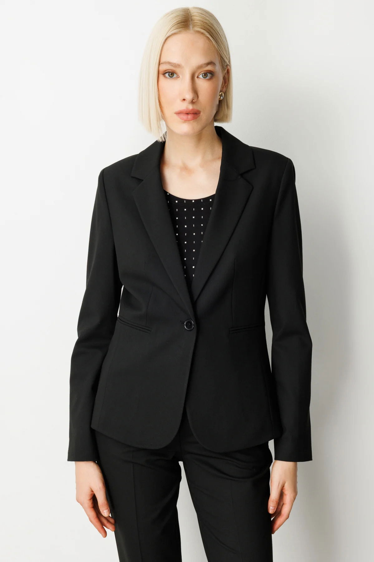 Ekol Kadın Tek Düğme Fleto Cepli Ceket 5181 Siyah - 1