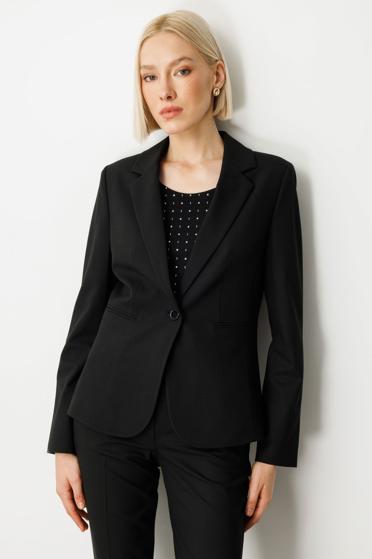 Ekol Kadın Tek Düğme Fleto Cepli Ceket 5181 Siyah - 2