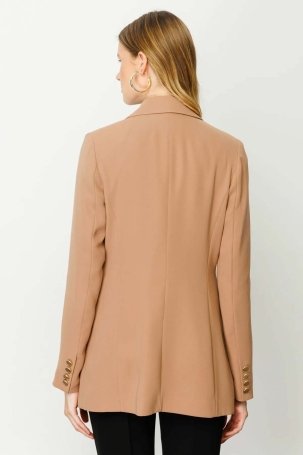 Ekol Kadın Tek Düğme Uzun Ceket 4107 Camel - 4