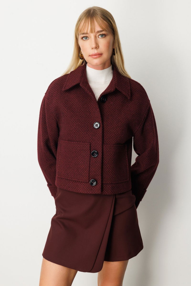 Ekol Kadın Torba Cepli Crop Mont 6013 Bordo - Ekol