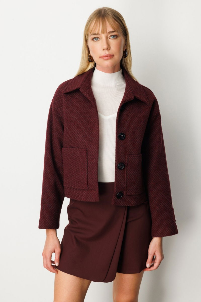 Ekol Kadın Torba Cepli Crop Mont 6013 Bordo - 2