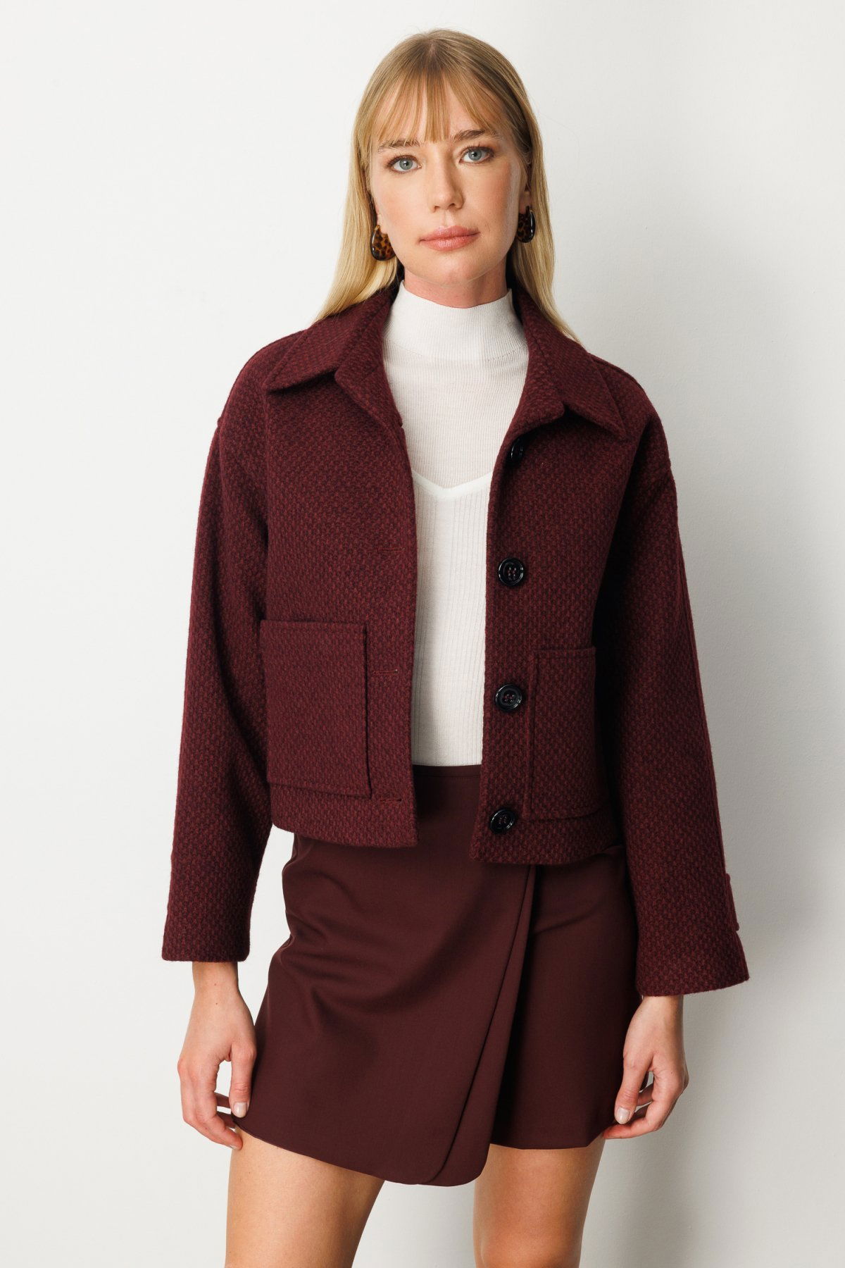 Ekol Kadın Torba Cepli Crop Mont 6013 Bordo - 2