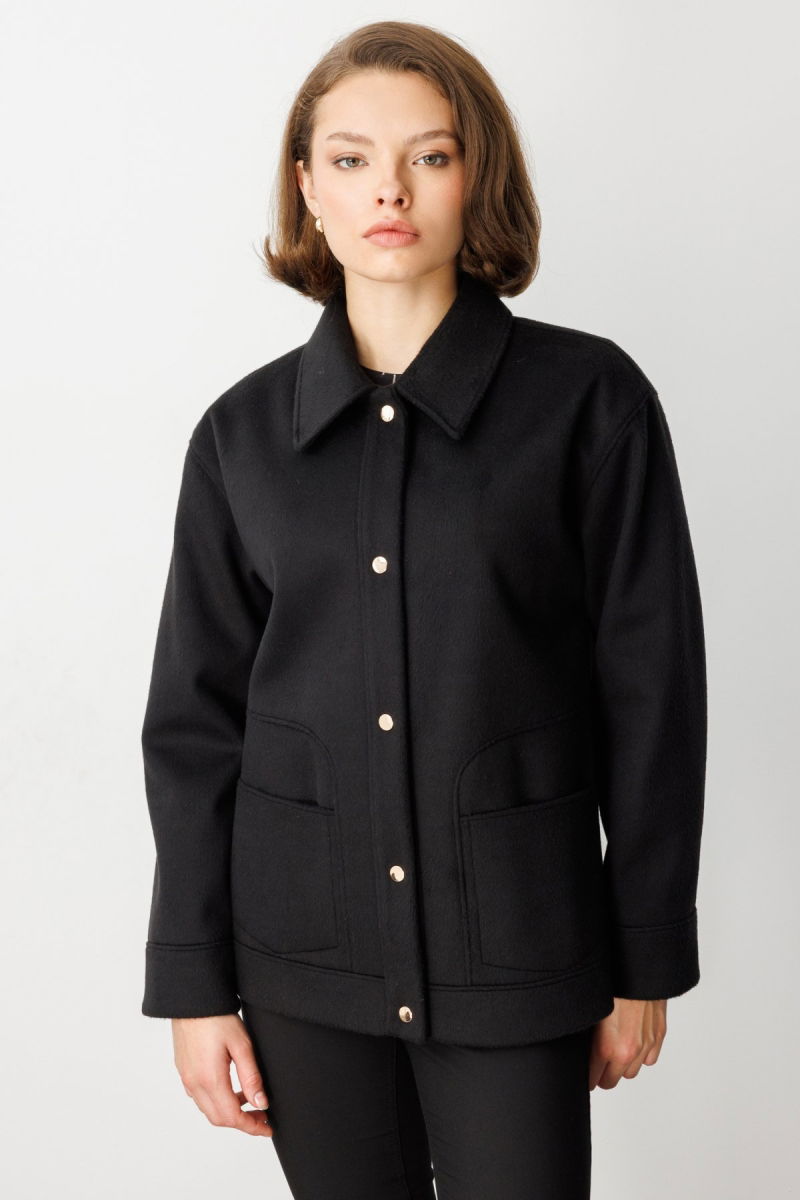 Ekol Kadın Torba Cepli Kısa Kaşe Mont 6087 Siyah - Ekol