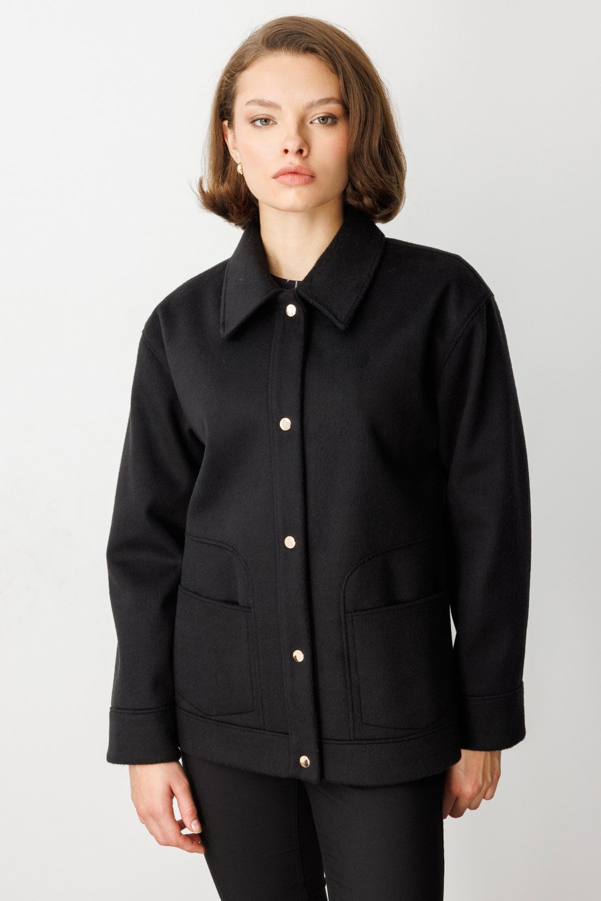 Ekol Kadın Torba Cepli Kısa Kaşe Mont 6087 Siyah - 1