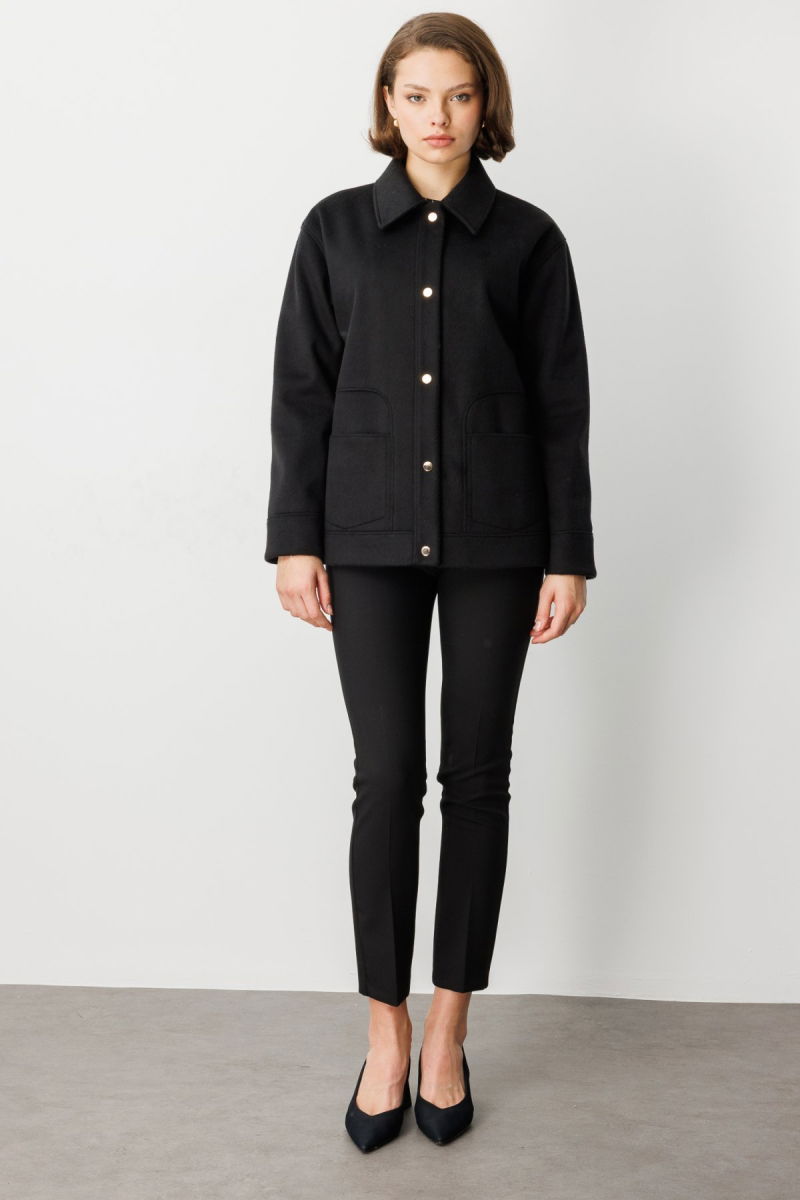 Ekol Kadın Torba Cepli Kısa Kaşe Mont 6087 Siyah - 3