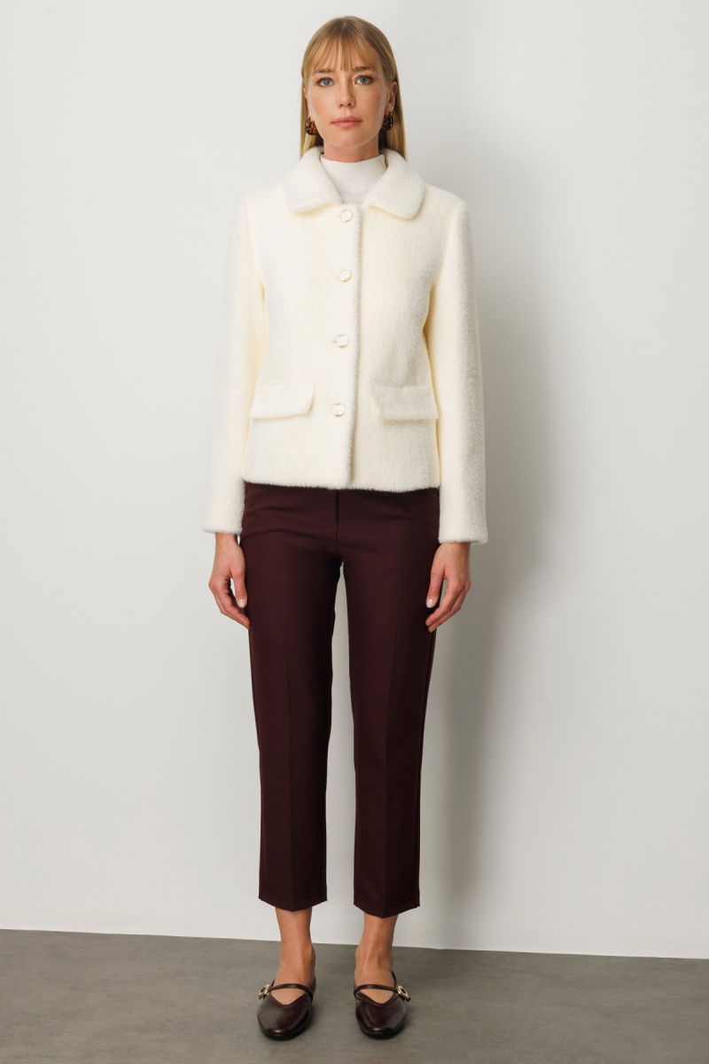 Ekol Kadın Torba Cepli Peluş Kaban 6025 Ekru - 3