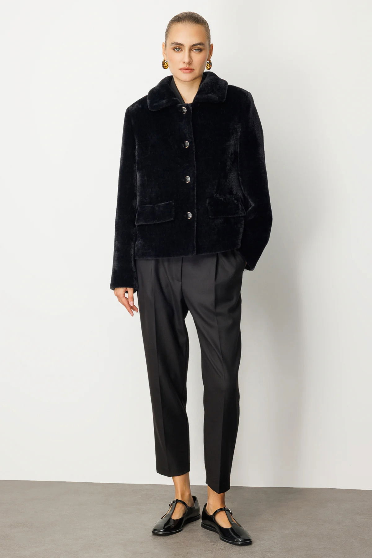 Ekol Kadın Torba Cepli Peluş Kaban 6025 Siyah - 3