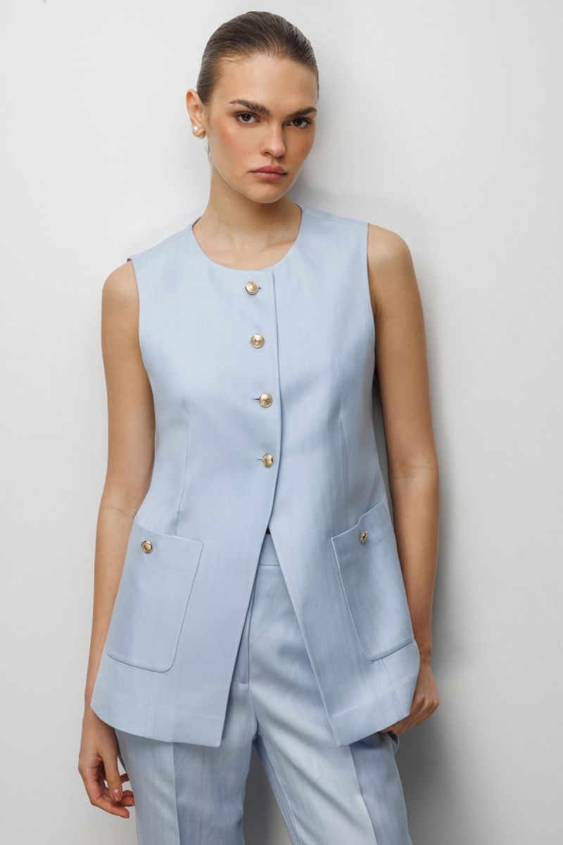 Ekol Kadın Torba Cepli Sıfır Yaka Yelek 1022 Mavi - Ekol