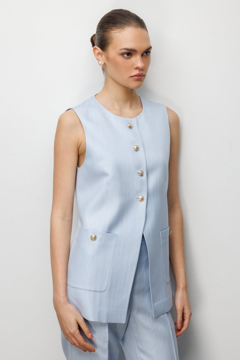 Ekol Kadın Torba Cepli Sıfır Yaka Yelek 1022 Mavi - 2