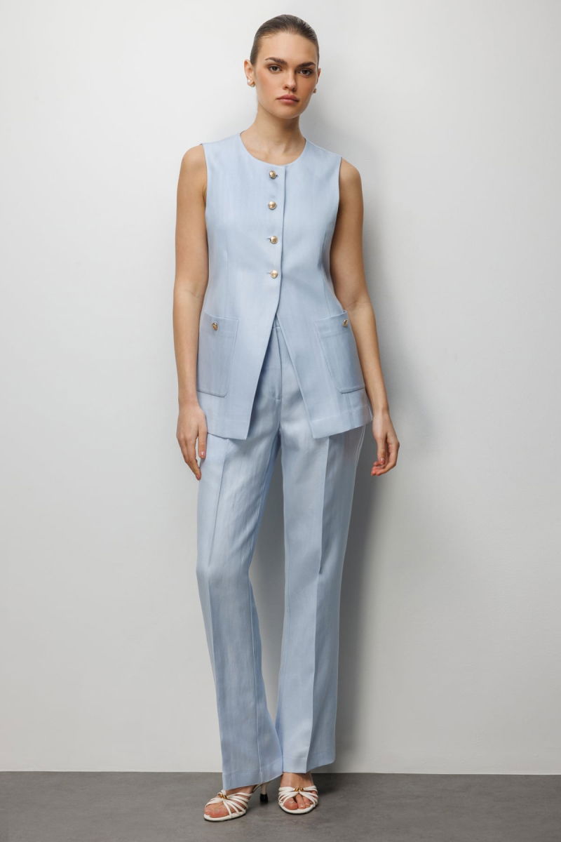 Ekol Kadın Torba Cepli Sıfır Yaka Yelek 1022 Mavi - 3