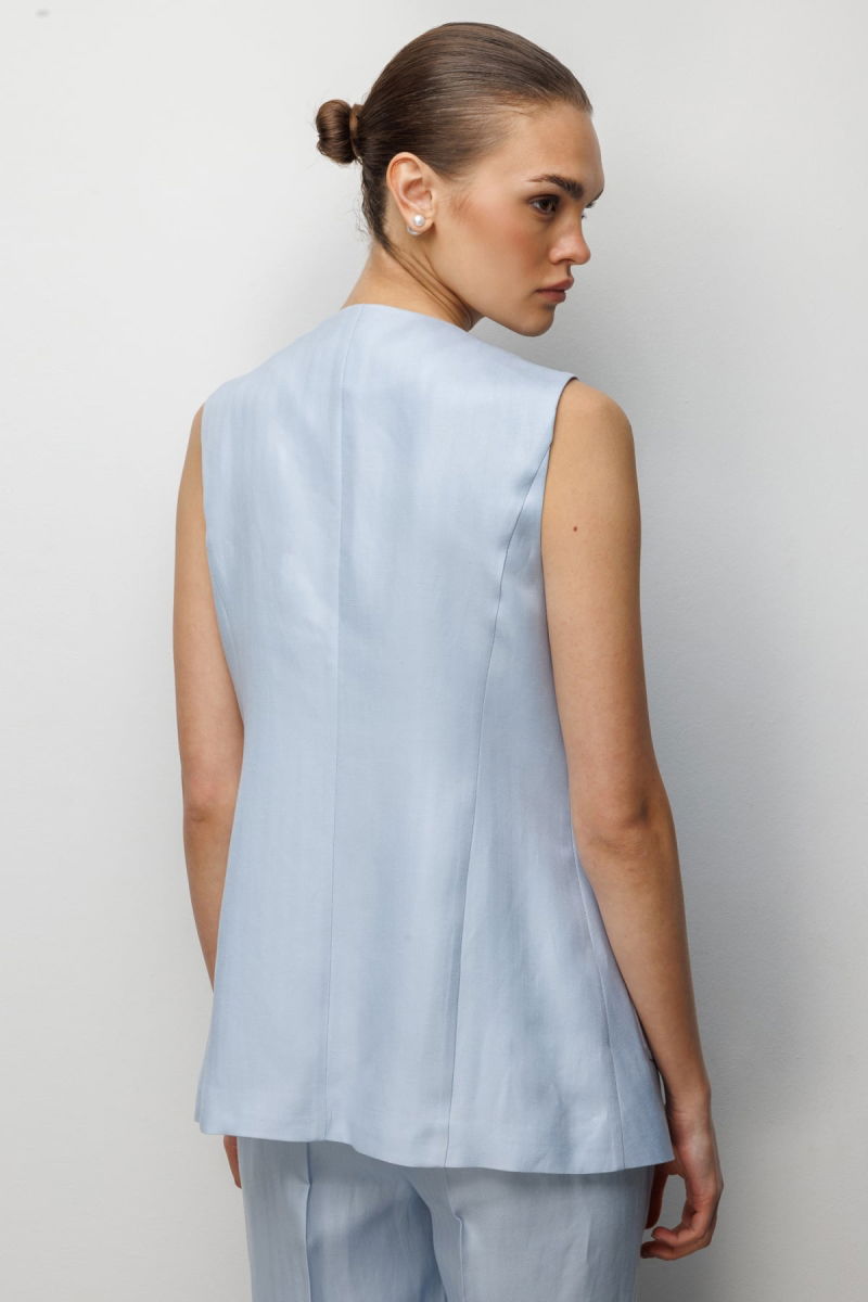 Ekol Kadın Torba Cepli Sıfır Yaka Yelek 1022 Mavi - 4