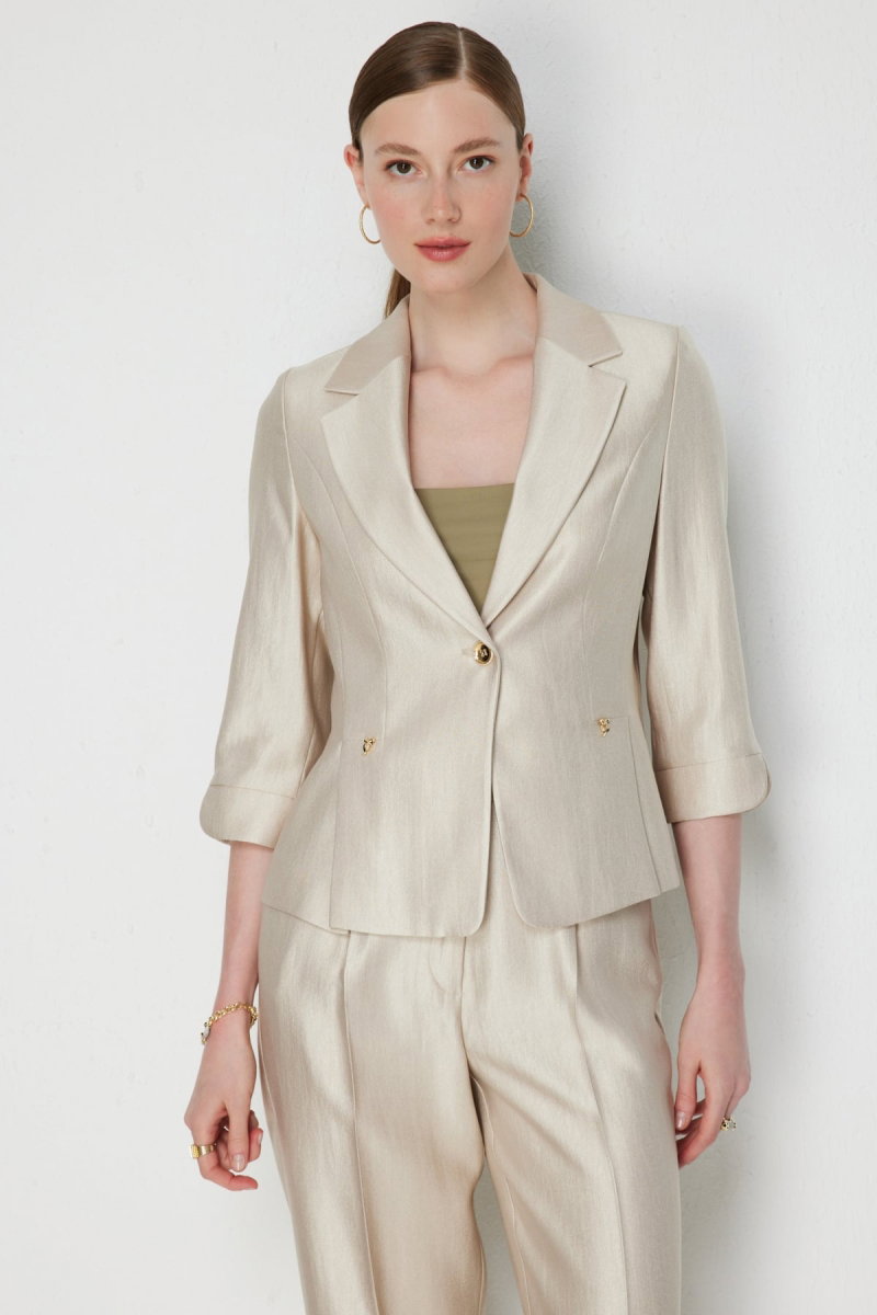 Ekol Kadın Truvakar Kol Tek Düğme Ceket 1272 Kum - Ekol