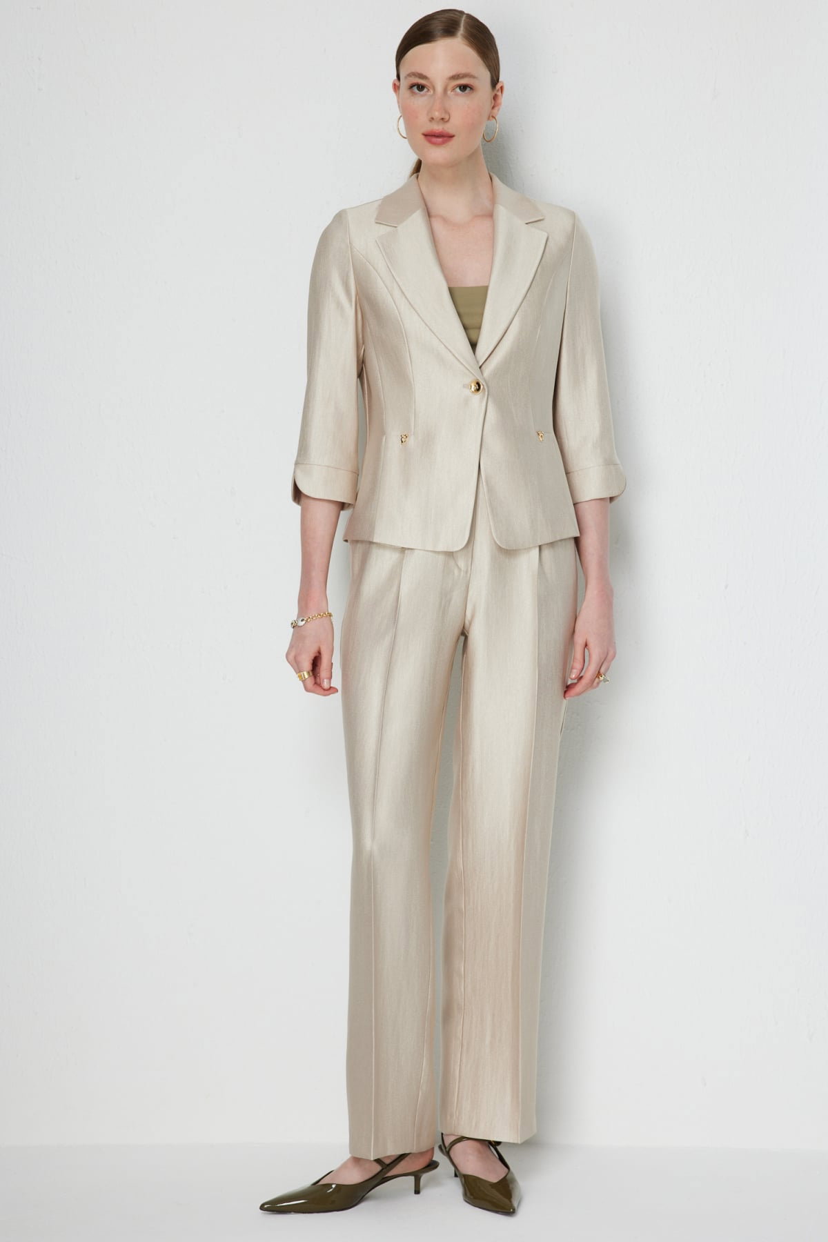 Ekol Kadın Truvakar Kol Tek Düğme Ceket 1272 Kum - 2