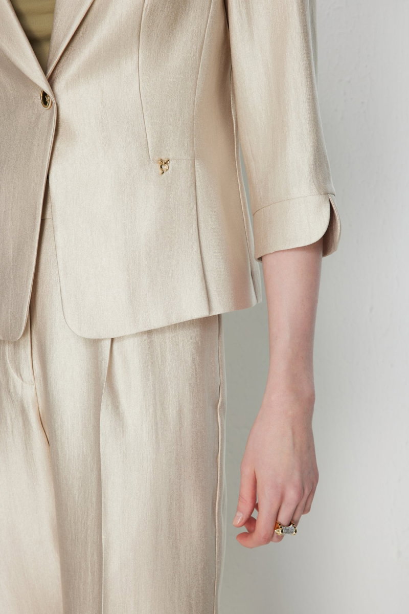 Ekol Kadın Truvakar Kol Tek Düğme Ceket 1272 Kum - 3