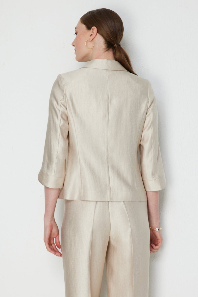 Ekol Kadın Truvakar Kol Tek Düğme Ceket 1272 Kum - 4