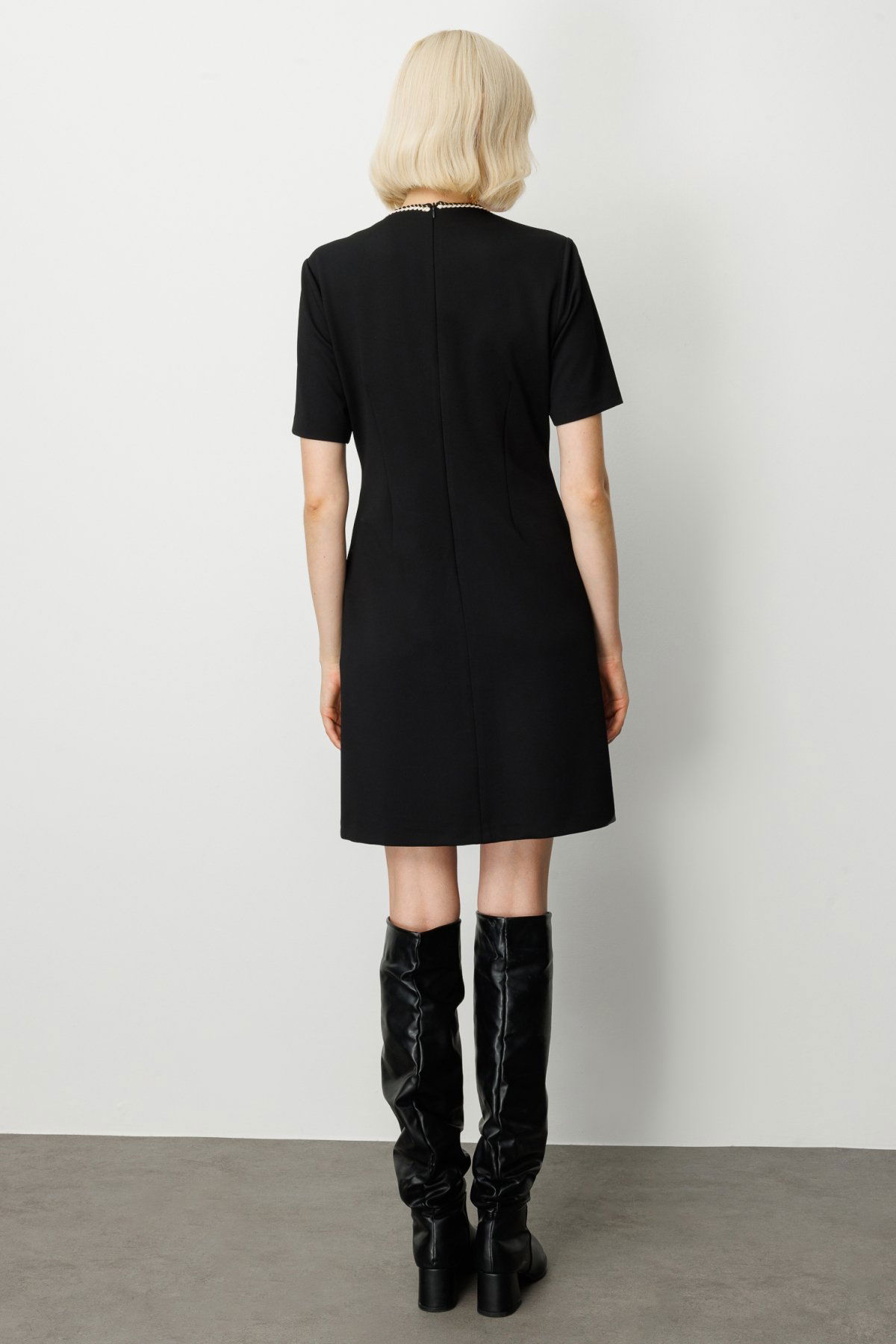 Ekol Kadın V Yaka Biyeli Midi Elbise 4021 Siyah - 4