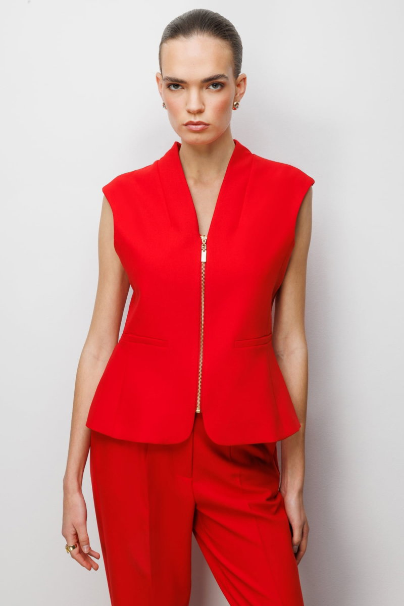 Ekol Kadın V Yaka Dikiş Detaylı Yelek 1010 Kırmızı - Ekol