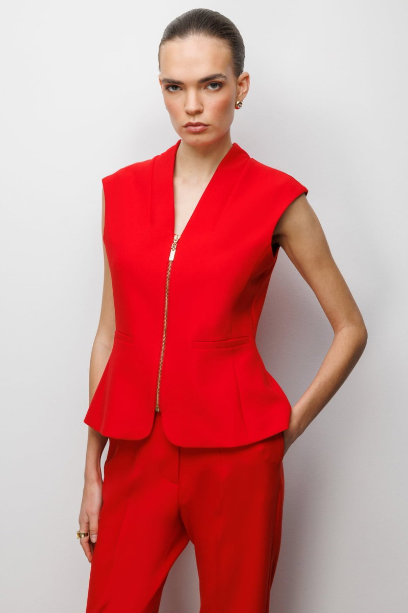 Ekol Kadın V Yaka Dikiş Detaylı Yelek 1010 Kırmızı - 2