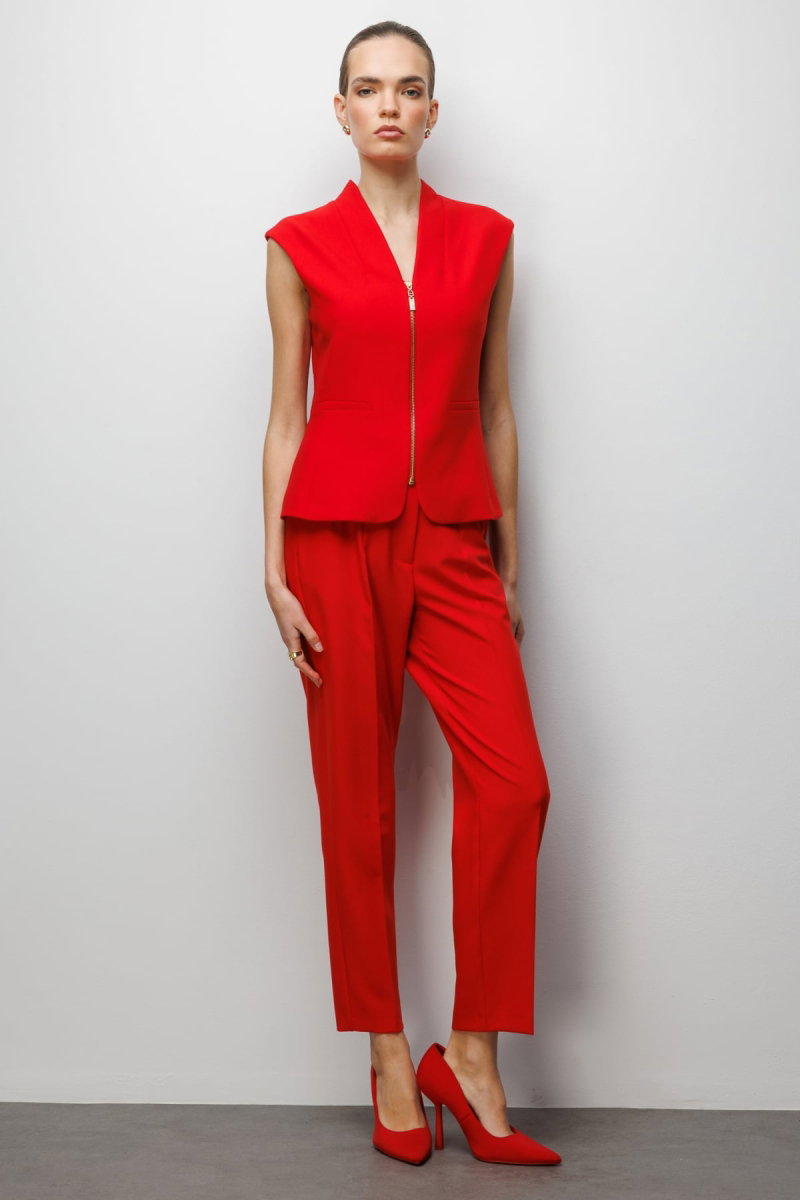 Ekol Kadın V Yaka Dikiş Detaylı Yelek 1010 Kırmızı - 3