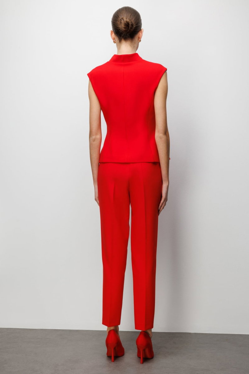 Ekol Kadın V Yaka Dikiş Detaylı Yelek 1010 Kırmızı - 4