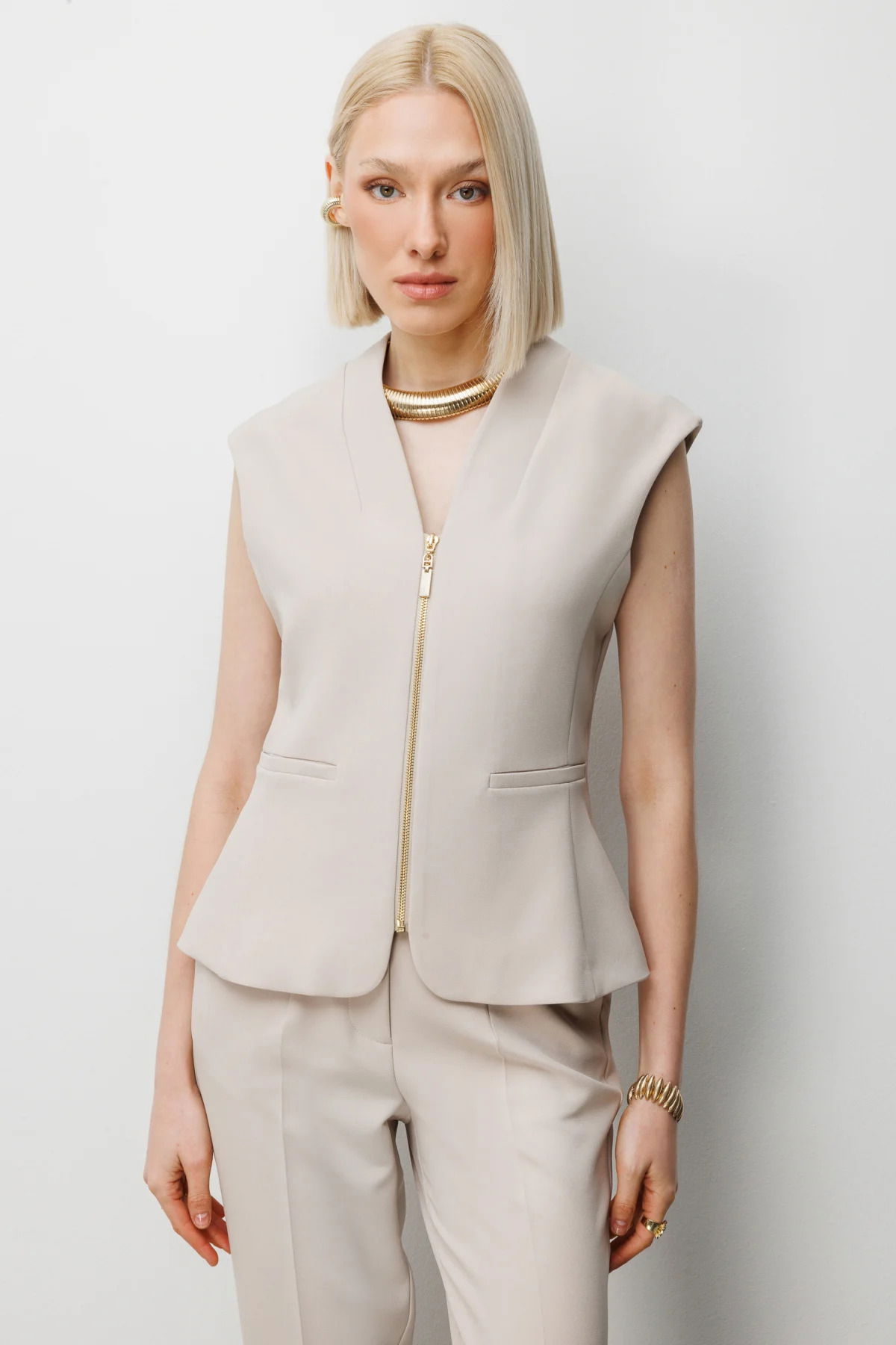 Ekol Kadın V Yaka Dikiş Detaylı Yelek 1010 Kum - 1