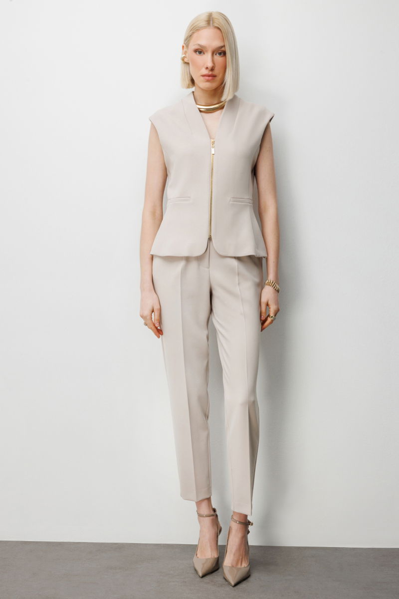 Ekol Kadın V Yaka Dikiş Detaylı Yelek 1010 Kum - 3