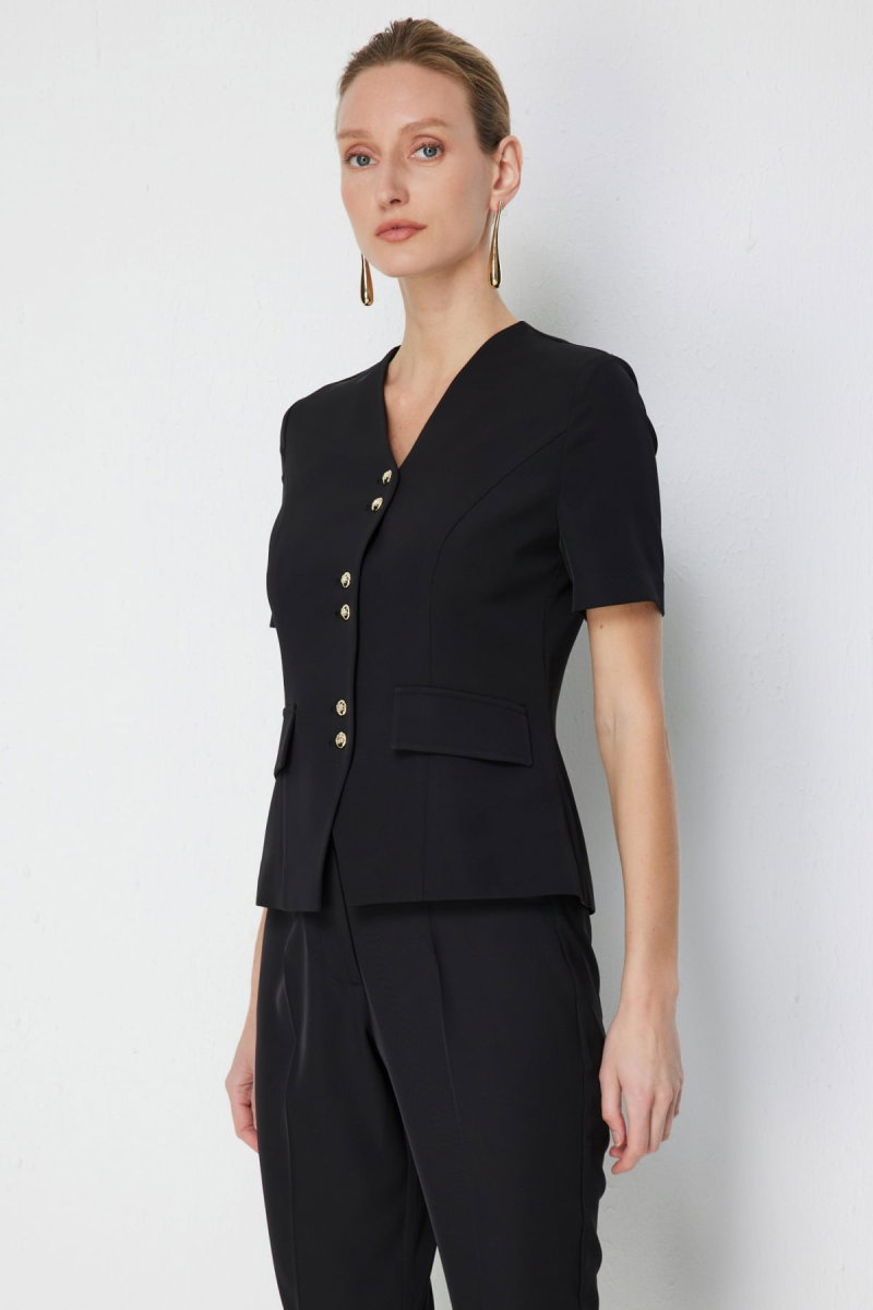 Ekol Kadın V Yaka Kısa Kollu Ceket 1128 Siyah - 2