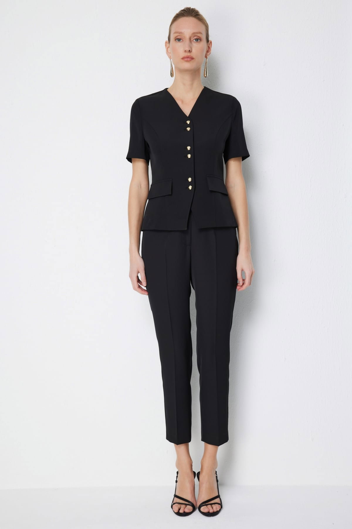 Ekol Kadın V Yaka Kısa Kollu Ceket 1128 Siyah - 3