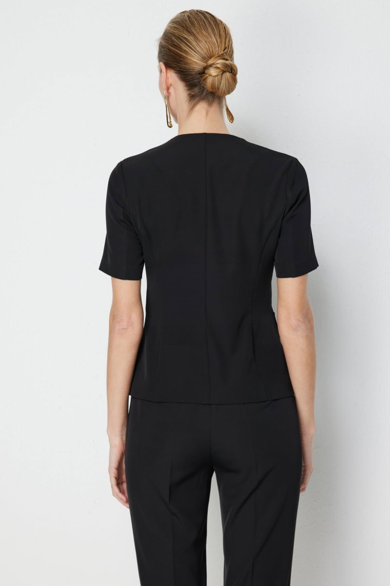 Ekol Kadın V Yaka Kısa Kollu Ceket 1128 Siyah - 4