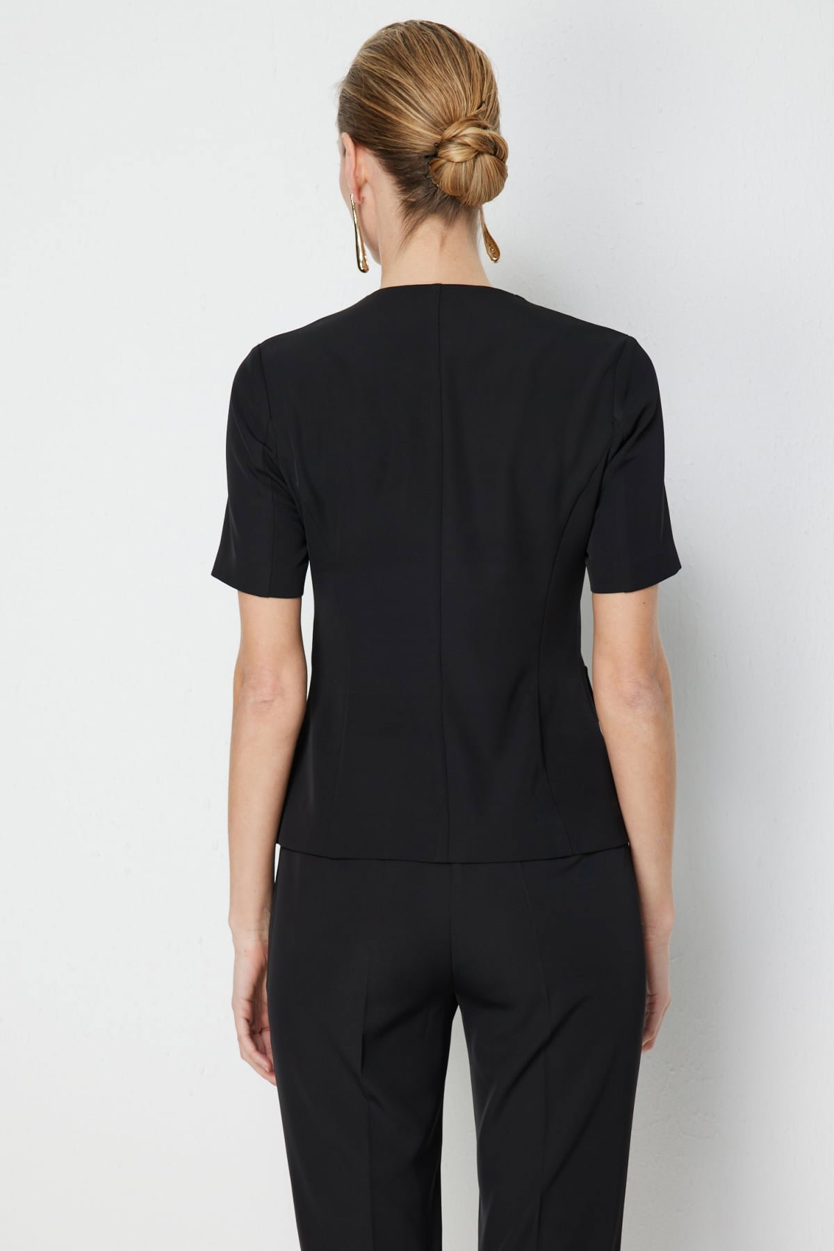 Ekol Kadın V Yaka Kısa Kollu Ceket 1128 Siyah - 4