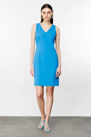 Ekol Kadın V Yaka Sıfır Kol Elbise 4002 Mavi - 1